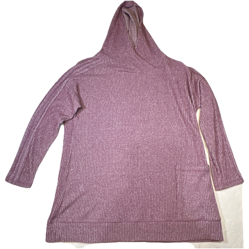 Soft Surroundings Purple Waffle Knit Hoodie Size L Long Sleeve Pullover